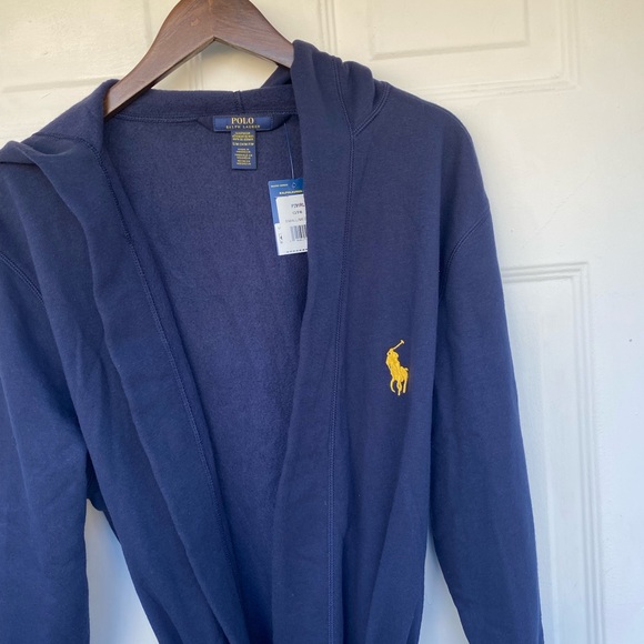 POLO RALPH LAUREN Navy Brushed Fleece Robe Size S/M - Picture 2 of 14